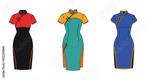Cheongsam Line art simple creative color illustration