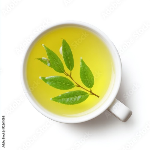 Wallpaper Mural Serene Green Tea Cup with Fresh Leaves and Bright Liquid on White Background Torontodigital.ca