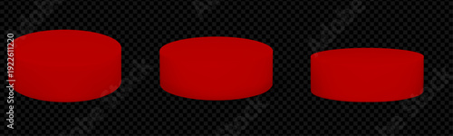 Red cylinder podium product display on transparent background. Bright 3d platform stand with vibrant circle base for valentine or holiday. Vector isolated mockup collection for showcase design.