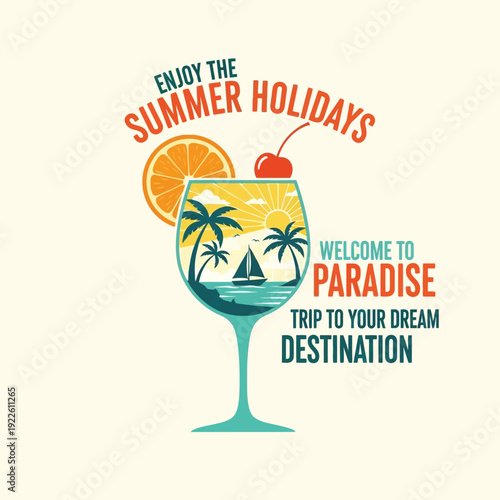 Summer holiday tropical cocktail vector graphic