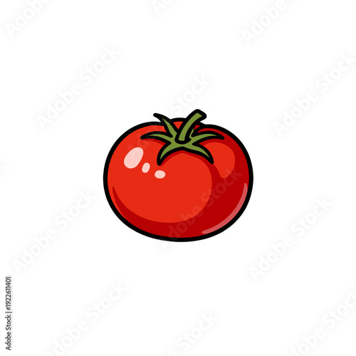 [Vector EPS]A bright red ripe fresh tomato with green stem