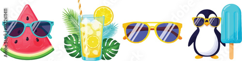 Summer icon set with 4 elements