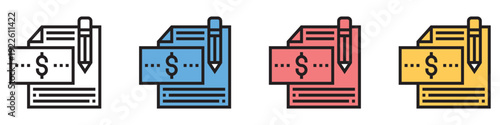 Colorful invoice icons with dollar signs and pencils