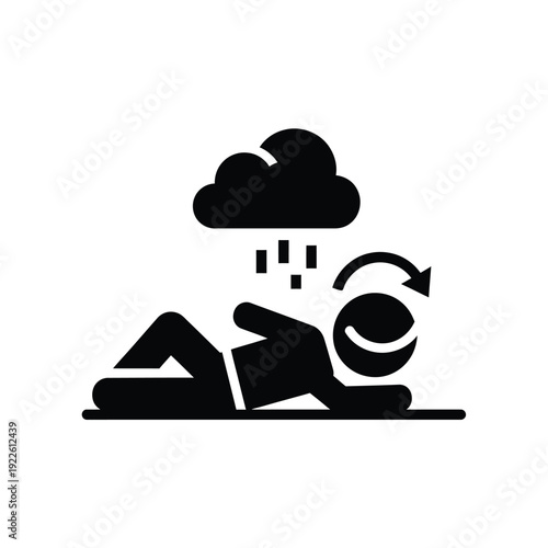 Vector illustration icon person lying on back refreshing with rain from cloud