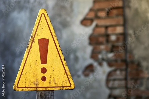Warning sign, yellow caution triangle, road hazard symbol, alert sign