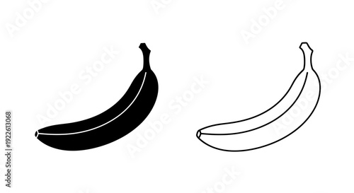 Two bananas, one ripe and one unripe, side by side, black and white illustration Vector