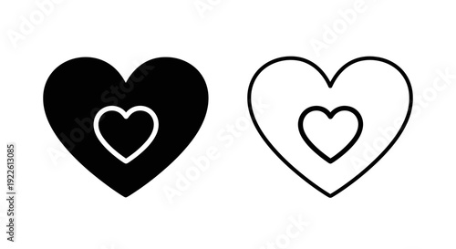 Minimalist double heart icon set, black and white, simple love symbol, vector design Vector
