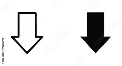 Set of minimalist black and white downward arrow icons for website navigation, user interface design, and directional signaling on a clean white background