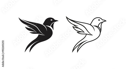Two birds flying together: minimalist black and white bird illustration Vector