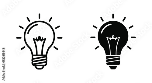 Minimalist light bulb icons in outline and solid styles representing creative ideas, innovation, and brainstorming solutions for business and technology projects.