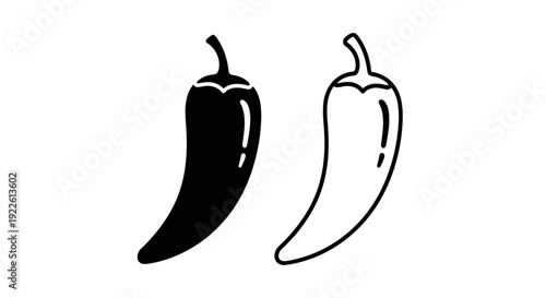 Two different types of chili peppers, black and white, isolated on white background Vector