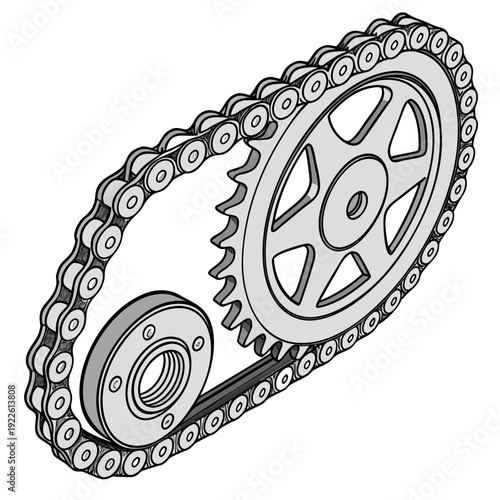 Motorcycle Chain and Sprocket Illustration - Dynamic Motion and Power
