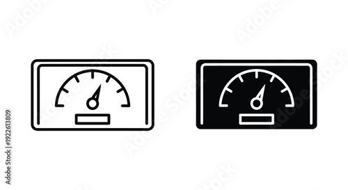 Minimalist speedometer and gauge icons in outline and solid styles for performance tracking and dashboard UI design