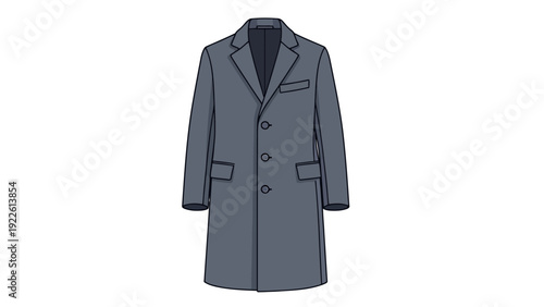 A gray singlebreasted threebutton overcoat illustration on a white background