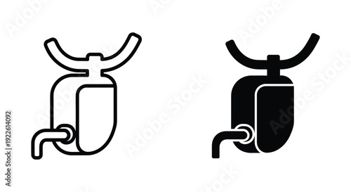Minimalist car muffler and exhaust system icons in outline and solid silhouette styles for automotive repair and vehicle maintenance services