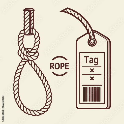 Rope Noose and Barcode Tag, Concept of Binding or Labeling