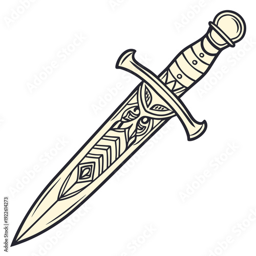 Ornate Dagger with Decorative Blade and Hilt