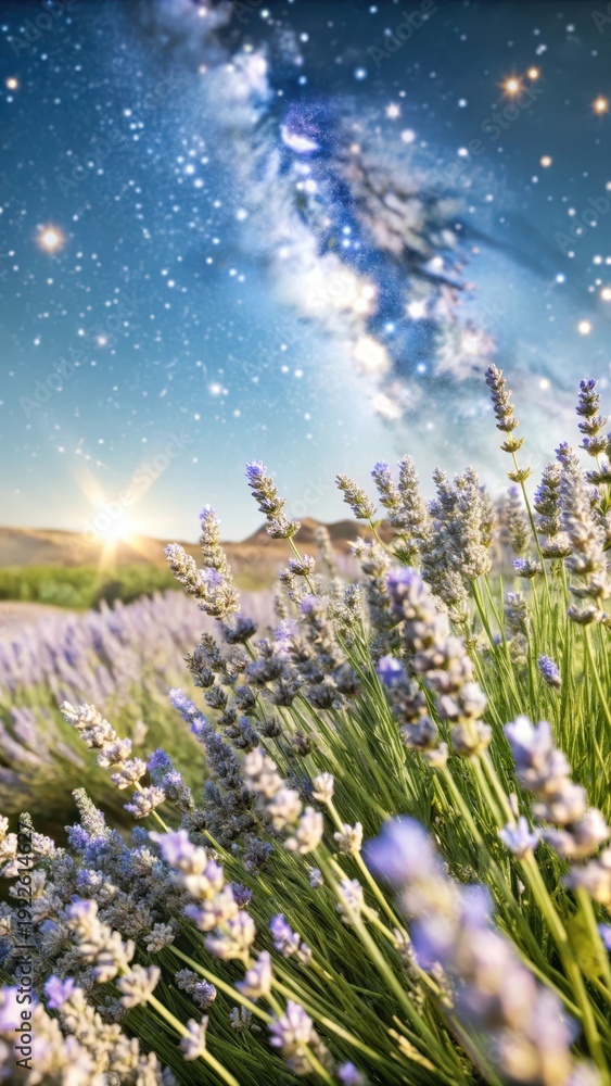 Obraz premium A Vintage Night Sky Shines with Lavender Sparkle on a Creamy Canvas