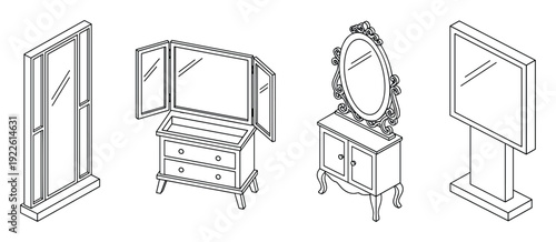 Isometric mirrors collection for dressing room interior design elements