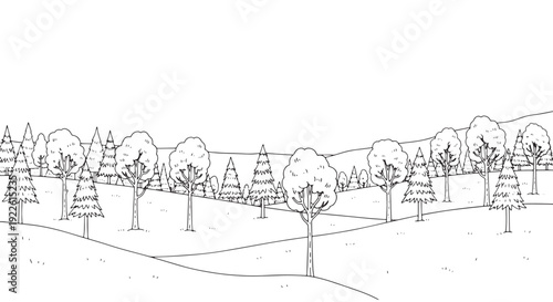 Rolling Hills Forest Landscape Sketch