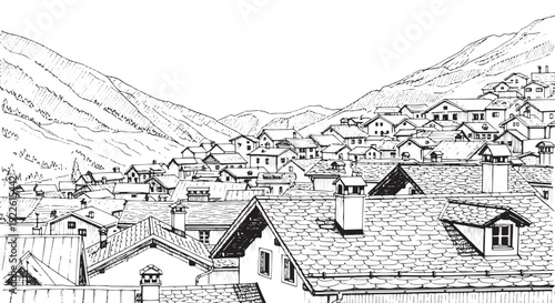 Alpine Mountain Village Sketch