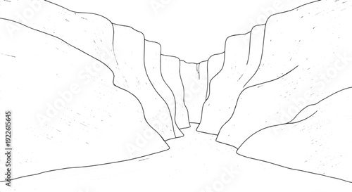 Deep Canyon Gorge Narrow River Path Sketch