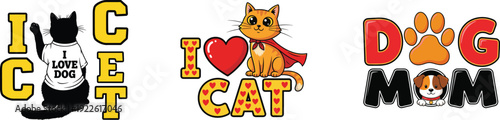 Funny cat and dog logos and cartoons