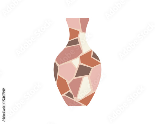 Mosaic vase with neutral earth tones, fragmented stoneware pottery in a unique style