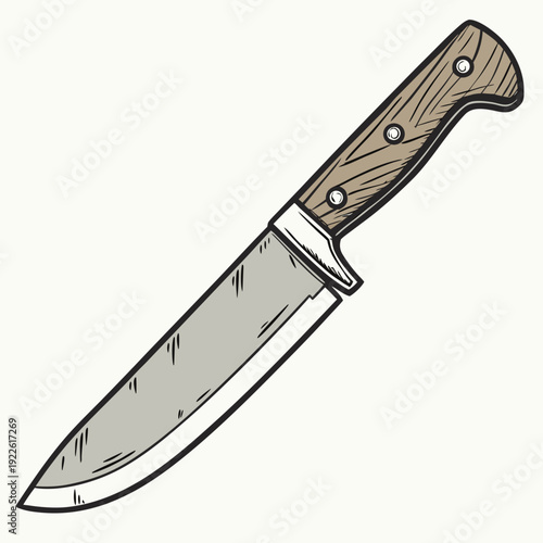 Retro Chef Knife with Wooden Handle – Hand-Drawn Culinary Tool Illustration
