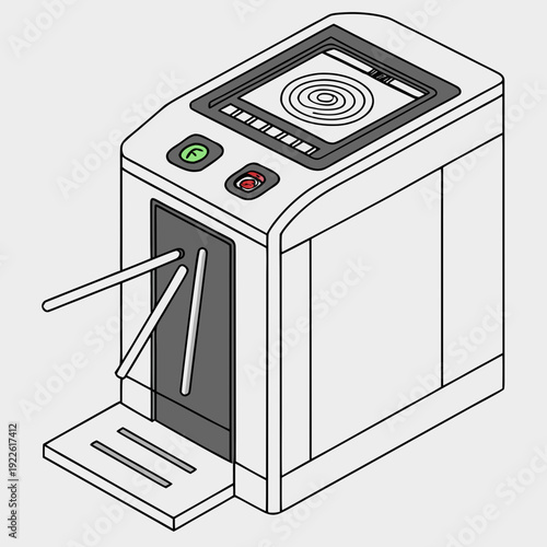 Modern Security Turnstile Barrier Gate Isometric Line Art Illustration