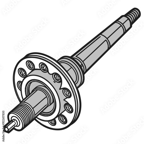 Detailed Automotive Axle Shaft with Gear Components Vector Illustration