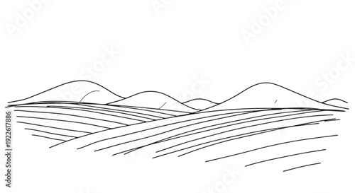 Farmland Hills and Mountains Line Art