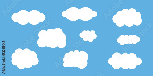 A collection of white cartoon clouds on a blue background