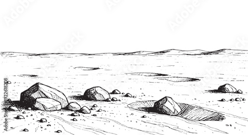 Arid Desert Plain with Rocks Sketch