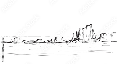 Monument Valley Style Desert Butte Formations Sketch