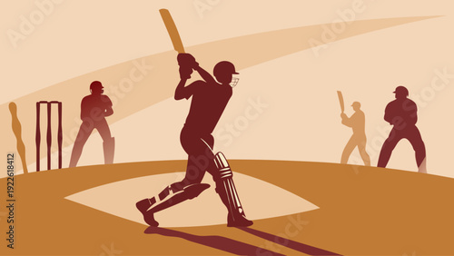 Cricket player in action hitting ball with teammates on field