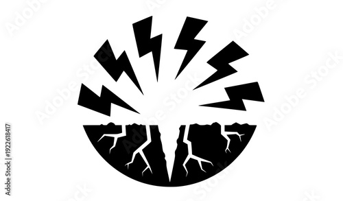 Bold Thunder Lightning and Earth Crack Silhouette Vector Icons Set of Natural Disaster Elements
