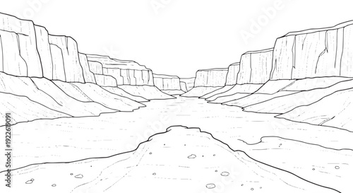 Hand Drawn Deep Desert Canyon Valley Sketch