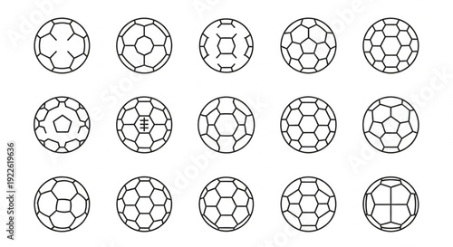 Collection of 15 Minimalist Soccer Ball Line Icons