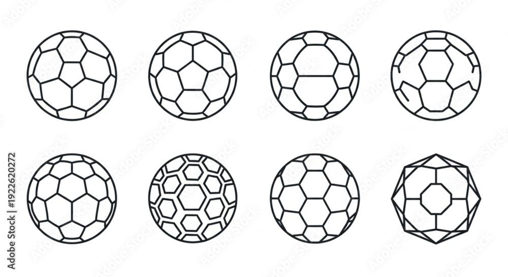 Obraz premium Collection of Minimalist Soccer Ball and Geometric Sphere Line Icons