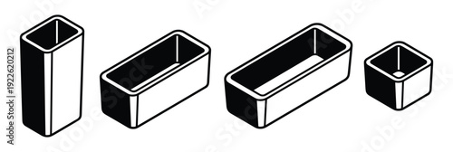 Rectangular Hollow Sections Vector Illustration in Perspective