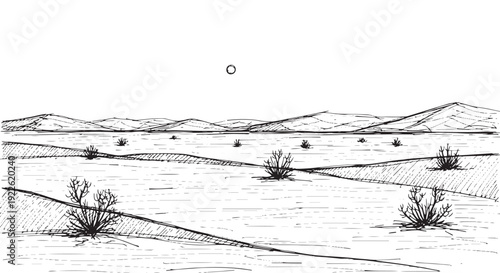 Desert Scrubland with Shrubs Sketch