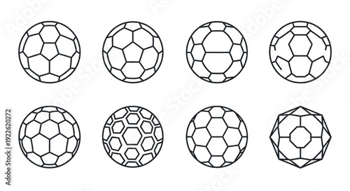 Collection of Minimalist Soccer Ball and Geometric Sphere Line Icons