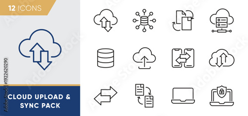 Cloud Upload & Sync Line Icons – File Transfer, Data Backup and Cloud Storage Vector Pack