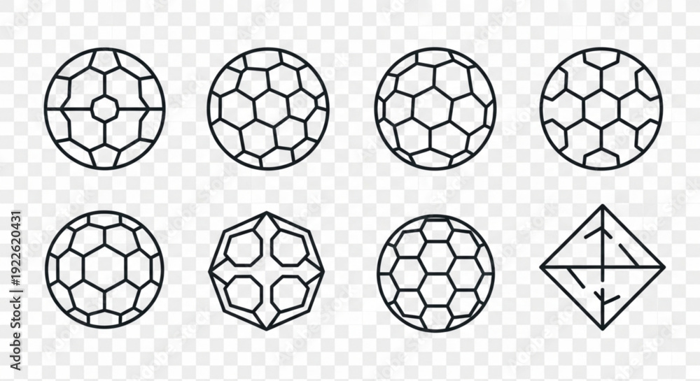 Obraz premium Collection of Minimalist Soccer Ball and Geometric Line Icons