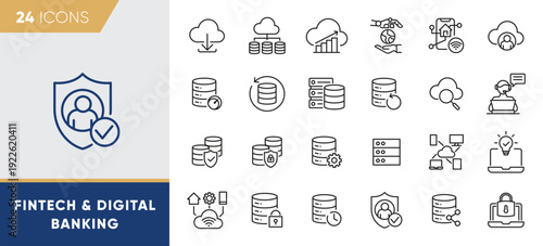 Fintech & Digital Banking Line Icons Collection