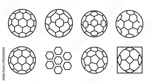 Collection of Minimalist Soccer Ball and Geometric Line Icons