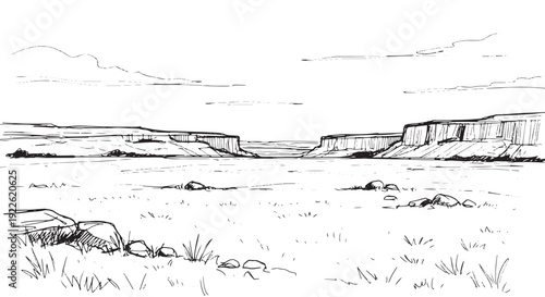 Desert Canyon Landscape Sketch Illustration