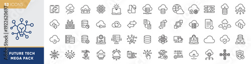 Future Technology Line Icons Mega Set – AI, Automation, Cloud Computing, Digital Network and Innovation Vector Collection