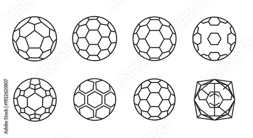 Collection of Minimalist Soccer Ball and Geometric Sphere Line Icons